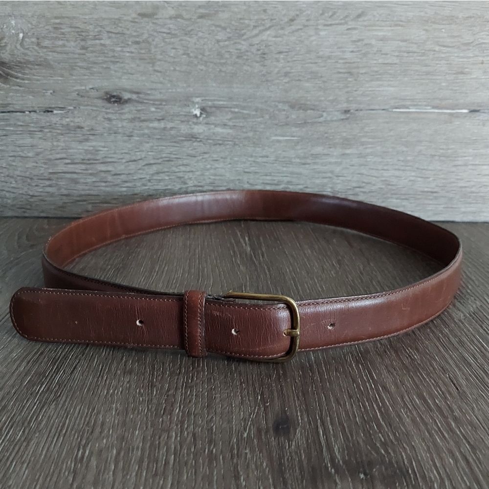 Vintage Dooney & Bourke Brown Leather Belt Solid Brass Buckle Made in USA 34